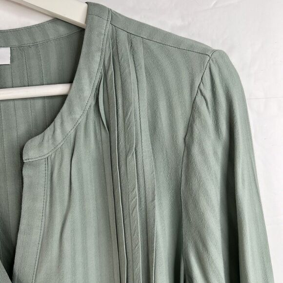 J Jill Size XSP XS Petite Pintucked Popover Tunic Top Green Split V-Neck Striped - Picture 4 of 13